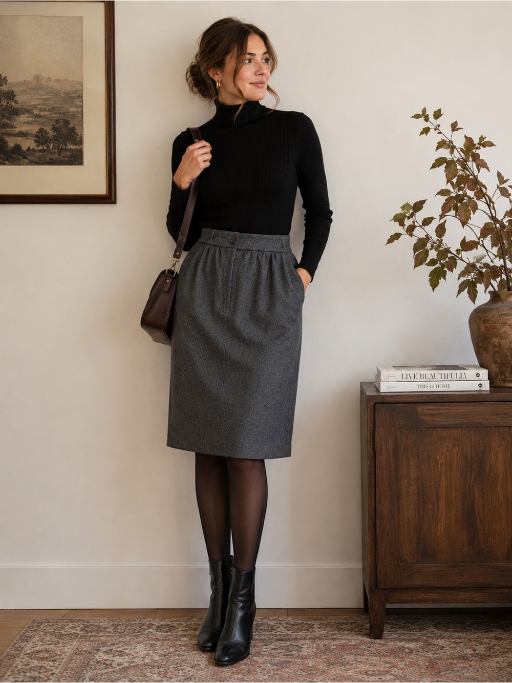 Vintage Harve Benard 100% Wool Gray Skirt Dark Academia 90s 26 inch Vintage Sz10